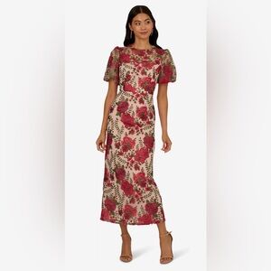 Adrianna Papell embroidered puff sleeve dress- 12